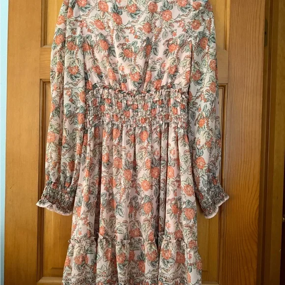 Max Studio Pink and Orange Floral Long Sleeve Dress - Picture 2 of 7
